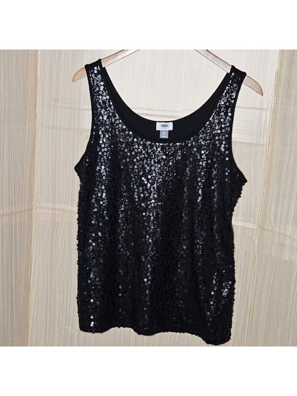 Old Navy Black Stretchy Sequin Front Plain Back Tank Top XXL